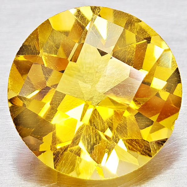 Natural Yellow Citrine 2.84 Ct. Round Checkerboard 9.8 x 9.8 Mm. Gemstone From Brazil (1 of 3)