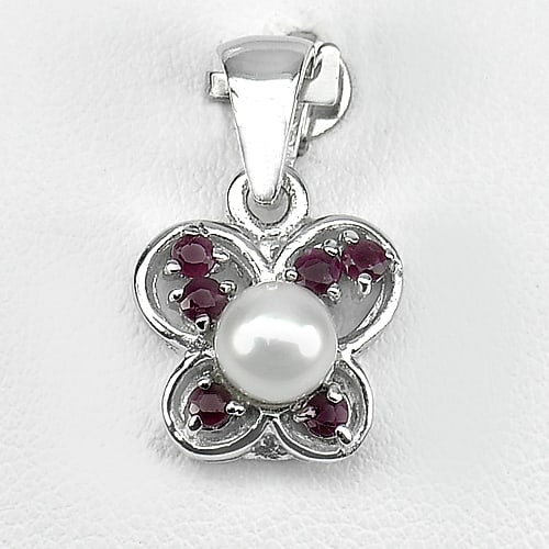 Natural Pearl Red Ruby with 925 Sterling Silver Pendant Jewelry 3.06 Grams (1 of 3)