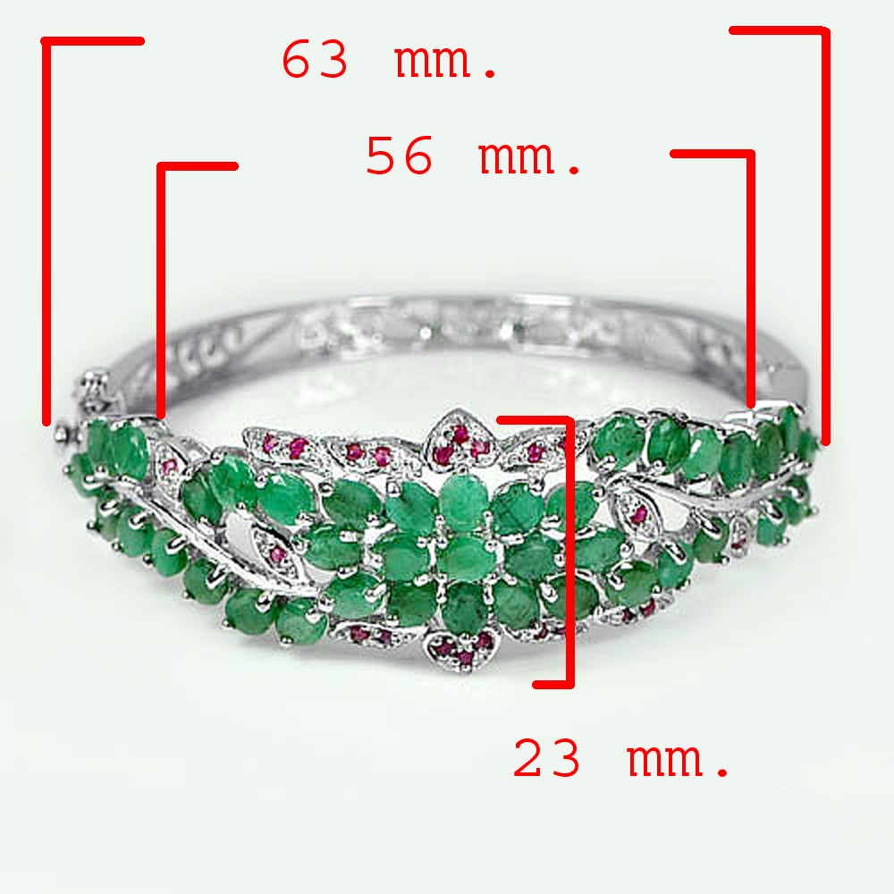 Natural Emerald & Ruby with 925 Sterling Silver Bracelet Jewelry Diameter 56 Mm. 20.00 Grams (1 of 3)