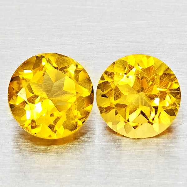 Natural Yellow Citrine 2.18 Ct. 2 Pcs Round Shape 7 Mm Gemstones From Brazil (1 of 3)