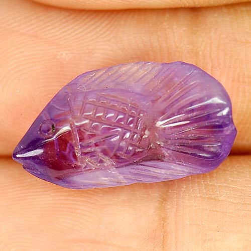 Natural Purple Amethyst 7.99 Ct. Fish Carving Shape 19.6 x 10.6 Mm. Gemstone from Brazil: Product ID: 810303425 Product Name: Natural Amethyst Weight: 7.99 CT. Size: 19.6 x 10.6 x 6.5 MM. Shape: Fish Carving Color: Purple Clarity:Semi - Transparent Luster: Good Gems Origin: Brazil Treatmen
