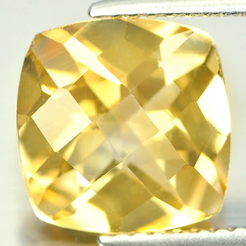 Natural Yellow Citrine 3.47 Ct. Cushion Checkerboard Cut 10 x 9.9 Mm. Gemstone from Brazil (1 of 3)