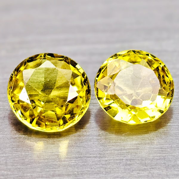 Natural Yellow Sapphire 1.01 Ct. 2 Pcs Round Shape 5.1 Mm Gemstones from Thailand (1 of 3)