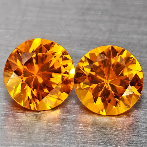 Natural Orange Yellow Sapphire 0.23 Ct. 2 Pcs Round Diamond Cut 3 Mm Gemstones From Thailand (1 of 3)
