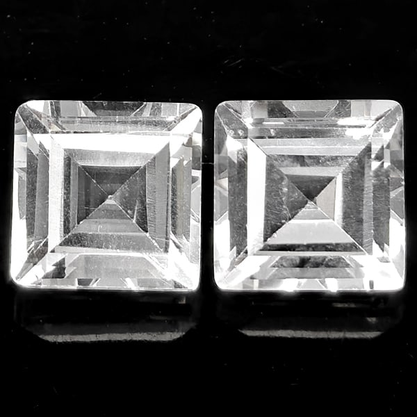 Natural White Topaz 2.93 Ct. 2 Pcs. Square Shape 6.2 Mm Gemstones From Brazil (1 of 3)