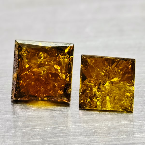 Natural Red Yellow Loose Diamond 0.17 Ct. 2 Pcs. Square Princess Cut 2.7 Mm (1 of 3)