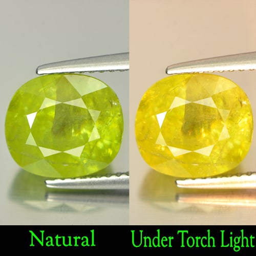 Natural Intense Green Sphene Titanium Red Spark Gemstones 5.08 Ct. Cushion Shape 9.9 x 8.9 Mm (1 of 3)