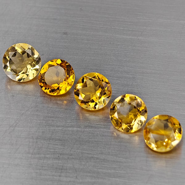 Natural Yellow Citrine Gemstones 5.66 Ct. 5 Pcs Round Shape 7.1 Mm: Product ID: 801815520 Product Name: Natural Citrine Weight: 5.66 CT. Size: 7.1 x 7.1 x 4.5 MM. Shape: Round Shape Color: Yellow Clarity:VSI Luster: Good Gems Origin: Brazil Treatment: Unheated Crystal