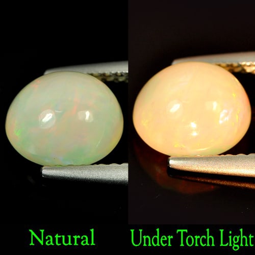 Natural Multi Color Opal 1.14 Ct. Oval Cabochon Shape 8.1 x 6.9 Mm. Gemstone From Ethiopia: Product ID: 818718281 Product Name: Natural Opal Weight: 1.14 CT. Size: 8.1 x 6.9 x 5.3 MM. Shape: Oval Cabochon Color: Multi Color Clarity:Semi - Transparent Luster: Iridescent Gems Origin: Ethiopia 