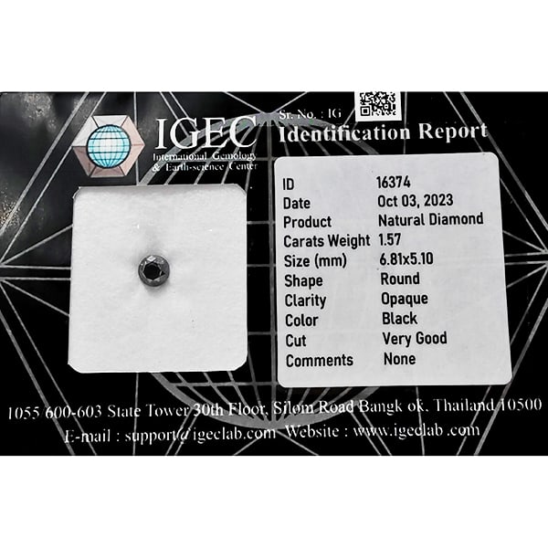 Certified Natural Black Diamond 1.57 Ct. Round Brilliant Cut 6.81 x 5.10 Mm (1 of 3)