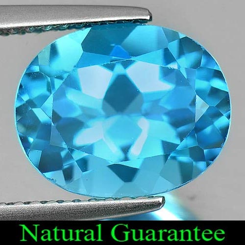 Natural Swiss Blue Topaz Gemstone 4.24 Ct. VVS Oval Shape 11 x 9 Mm.: Product ID: 807160606 Product Name: Natural Blue Topaz Weight: 4.24 CT. Size: 11 x 9 x 5.8 MM. Shape: Oval Color: Swiss Blue Clarity:VVS Luster: Good Gems Origin: Brazil Treatment: Treated Crystal Str