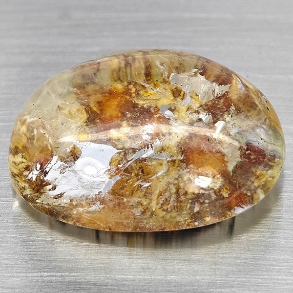Natural White Brown Moss Quartz 35.91 Ct. Oval Cabochon Shape 24 x 8.3 Mm Gemstone From Thailand: Product ID: 819601152 Product Name: Natural Quartz Weight: 35.91 CT. Size: 24 x 8.3 x 10.8 MM. Shape: Round Cabochon Color: White Brown Clarity:Semi - Transparent Luster: Good Gems Origin: Thailand Tr