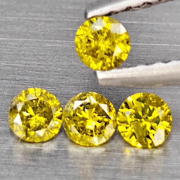 Natural Yellow Diamond 0.28 Ct. 4 Pcs Round Diamond Cut 2.7 Mm (1 of 3)