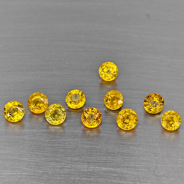 Natural Yellow Sapphire 2.76 Ct. 10 Pcs Round Shape 3.9 Mm Gemstone from Tanzania: Product ID: 806130459 Product Name: Natural Yellow Sapphire Weight: 2.76 CT. Size: 3.9 x 3.9 x 2.6 MM. Shape: Round Color: Yellow Clarity:VSI Luster: Good Gems Origin: Tanzania Treatment: Heated Cryst