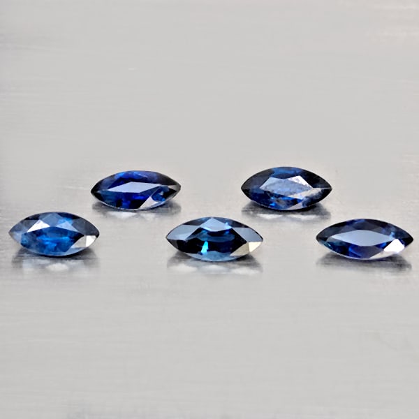 Natural Blue Sapphire 0.98 Ct. 5 Pcs Marquise Shape 5.4 x 2.4 Mm Gemstone From Madagascar: Product ID: 806012405 Product Name: Natural Blue Sapphire Weight: 0.98 CT. Size: 5.4 x 2.4 x 1.7 MM. Shape: Marquise Shape Color: Blue Clarity:SI1 Luster: Good Gems Origin: Madagascar Treatment: Heate