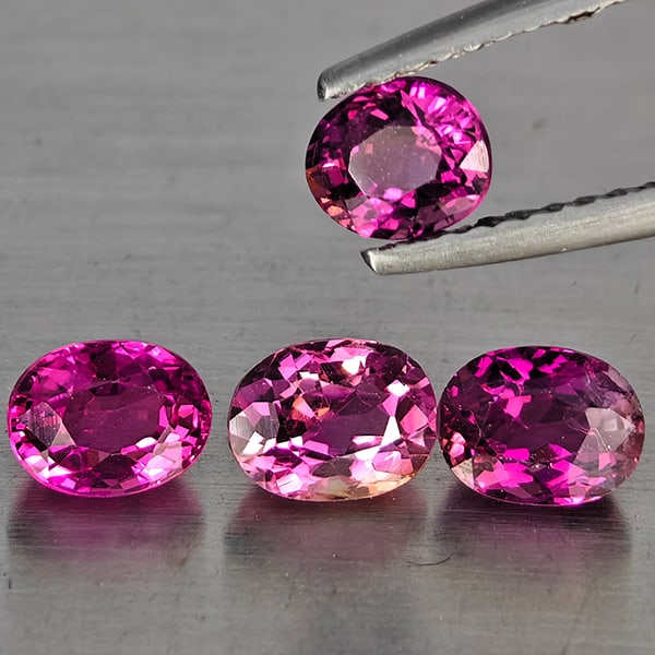 Natural Pink Tourmaline Gemstones 2.68 Ct. 4 Pcs. Oval Shape: Product ID: 807251434 Product Name: Natural Tourmaline Weight: 2.68 CT. Size: 5.7 x 4.2 x 4 MM. Shape: Oval Shape Color: Pink Clarity:VSI Luster: Good Gems Origin: Nigeria Treatment: Unheated Crystal 