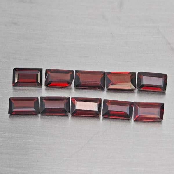 Natural Orangish Red Garnet Gemstones 3.33 Ct. 10 Pcs. Baguette Shape 5.1 x 3.1 Mm.: Product ID: 802937881 Product Name: Natural Red Garnet Weight: 3.33 CT. Size: 5.1 x 3.1 x 1.6 MM. Shape: Baguette Shape Color: Orangish Red Clarity:SI1 Luster: Good Gems Origin: Tanzania Treatment: Un
