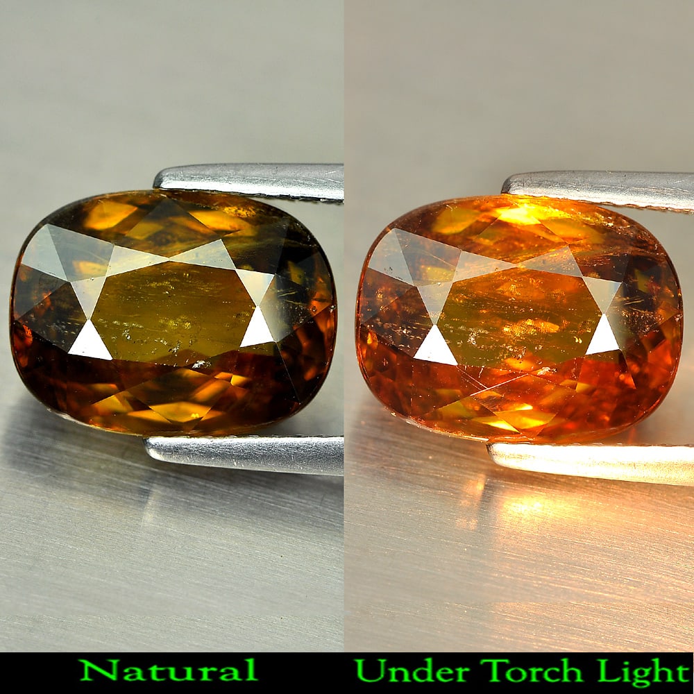 Natural Multi Color Titanium Sphene Rainbow Spark 5.10 Ct. Oval Shape 11.8 x 9 Mm.: Product ID: 806507763 Product Name: Natural Sphene Weight: 5.10 CT. Size: 11.8 x 9 x 5.2 MM. Shape: Cushion Color: Multi Color With Rainbow Spark Clarity:VSI Luster: Good Gems Origin: Madagascar Treat