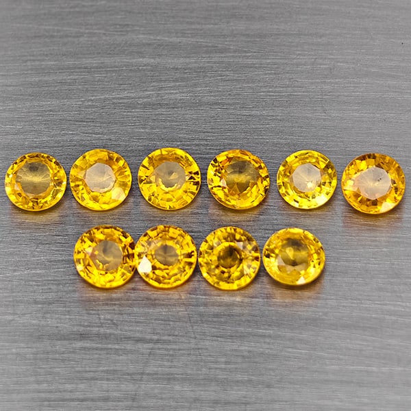 Natural Yellow Sapphire Gemstonevs 2.63 Ct. 10 Pcs. Round Shape 3.8 Mm.: Product ID: 806130447 Product Name: Natural Yellow Sapphire Weight: 2.63 CT. Size: 3.8 x 3.8 x 2.8 MM. Shape: Round Color: Yellow Clarity:SI1 Luster: Good Gems Origin: Tanzania Treatment: Heated Cryst