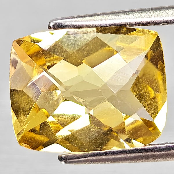 Natural Yellow Citrine Gemstones 2.49 Ct. Cushion Checkerboard Cut 10.1 x 8 Mm.: Product ID: 801815242 Product Name: Natural Citrine Weight: 2.49 CT. Size: 10.1 x 8 x 5.1 MM. Shape: Cushion Checkerboard Cut Color: Yellow Clarity:VVS - VSI Luster: Good Gems Origin: Brazil Treatment