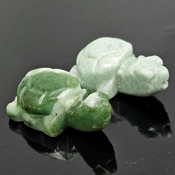Natural Multi Color Jade Gemstones 44.50 Ct. 2 Pcs. Turtle Carving: Product ID: 819815931 Product Name: Natural Gemstones Weight: 44.50 CT. Size: 14 x 23 x 10 MM. Shape: Turtle Carving Shape Color: Multi Color Clarity:Opaque Luster: Good Gems Origin: Thailand Treatmen