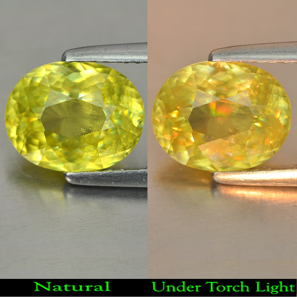 Natural Yellow Titanium Sphene Gemstones Rainbow Spark 2.43 Ct. Oval Shape 9.4 x 7.5 Mm.: Product ID: 806507775 Product Name: Natural Sphene Weight: 2.43 CT. Size: 9.4 x 7.5 x 4.6 MM. Shape: Oval Color: Yellow Clarity:VSI Luster: Adamantine Gems Origin: Madagascar Treatment: Unheated Cryst