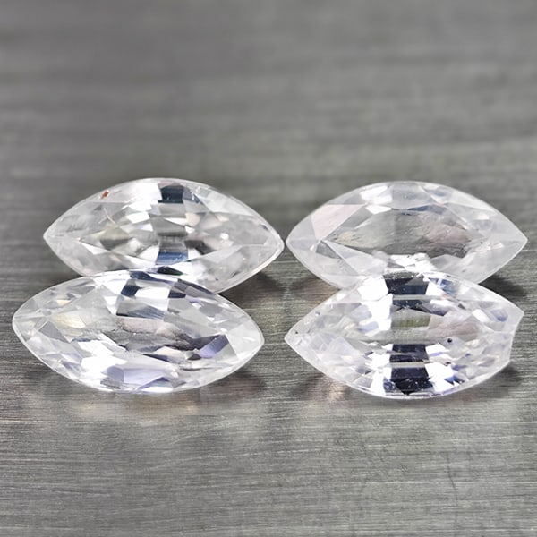 Natural White Color Zircon Gemstones 2.37 Ct. 4 Pc.s Marquise Shape 7.3 x 3.7 Mm.: Product ID: 807742992 Product Name: Natural Zircon Weight: 2.37 CT. Size: 7.3 x 3.7 x 2.4 MM. Shape: Marquise Color: White Clarity:VSI Luster: Good Gems Origin: Cambodia Treatment: Heated Crystal Stru