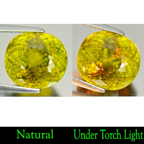 Multi Color Titanium Sphene Gemstones Rainbow Spark 11.19 Ct. Oval Shape 13.1 x 11.9 Mm.: Product ID: 806503828 Product Name: Natural Sphene Weight: 11.19 CT. Size: 13.1 x 11.9 x 9.2 MM. Shape: Oval Color: Multi Color Titanium Sphene Rainbow Spark Clarity:SI Luster: Adamantine Gems Origin: