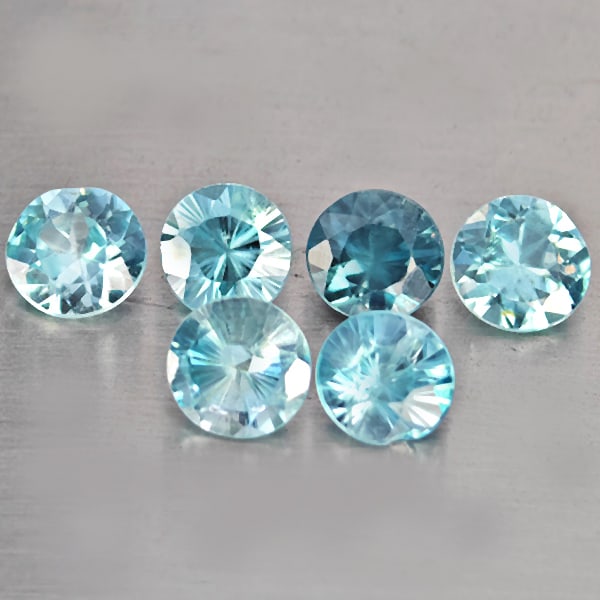 Natural Blue Zircon Gemstones 4.06 Ct. 6 Pcs. Round Diamond Cut 5.2 Mm.: Product ID: 807743253 Product Name: Natural Zircon Weight: 4.06 CT. Size: 5.2 x 5.2 x 3 to 4.9 x 4.9 x 3.5 MM. Shape: Round Diamond Cut Color: Blue Clarity:SI1 Luster: Good Gems Origin: Cambodia Treat