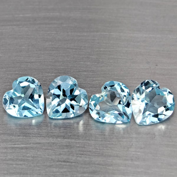 Natural Baby Blue Topaz Gemstones 3.35 Ct. 4 Pcs. Heart Shape 6.1 Mm.: Product ID: 807168991 Product Name: Natural Blue Topaz Weight: 3.35 CT. Size: 6.1 x 6.1 x 3.9 MM. Shape: Heart Shape Color: Baby Blue Clarity:SI1 Luster: Good Gems Origin: Brazil Treatment: Treated Cr