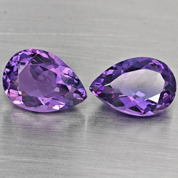 Natural Purple Amethyst Gemstones 8.15 Ct. 2 Pcs. Pear Shape 13.3 x 9.1 Mm.: Product ID: 800325637 Product Name: Natural Amethyst Weight: 8.15 CT. Size: 13.3 x 9.1 x 6.2 MM. Shape: Pear Shape Color: Purple Clarity:VSI Luster: Good Gems Origin: Brazil Treatment: Unheated Crysta