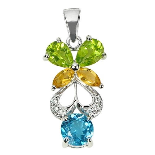 Natural Topaz Peridot Citrine Gemstones with 925 Sterling Silver Pendant Jewelry: Product ID: 281130107 Product Type: 925 Sterling Silver Fine Jewelry Jewelry Weight: 2.93 Grams. Gemstones Color: Multi-Color Metal: Solid Silver 92.5%. Gemstone Detail: Round Swiss Blue Natural Topaz