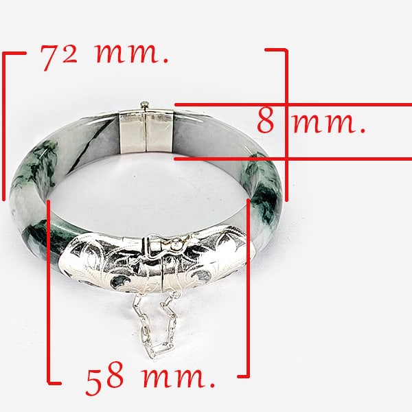 Natural Multi Color Jade Gemstones Bangle 313.56 Ct. Diameter58 Mm. With Silver Jewelry: Product ID: 818102588 Product Name: Natural Gemstones Weight: 313.56 CT. Size: 72 x 58 x 8 MM. Shape: None Color: Green White Clarity:Opaque Luster: Good Gems Origin: Burma Treatment: Unheated Crystal