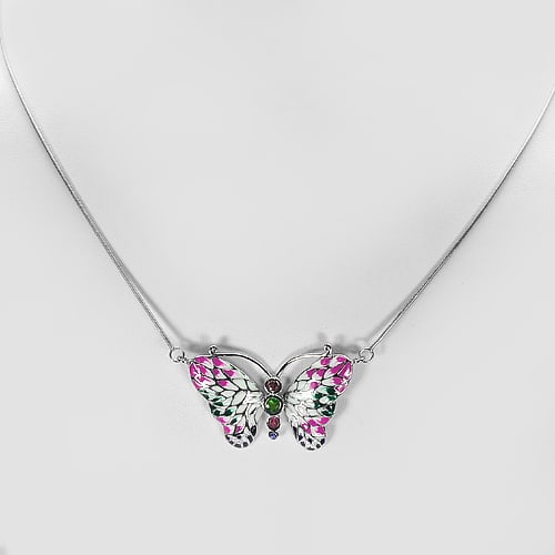 Natural Tsavorite Garnet Gemstones 925 Sterling Silver Necklage Jewelry 11.16 Grams Butterfly Enamel: Product ID: 281040032 Product Name: Sterling Silver Necklace Product Type: 925 Sterling Silver Fine Jewelry Jewelry Weight: 11.16 Grams. Gemstones Color: Multi-Color Metal: Solid Silver 92.5%. Gemston