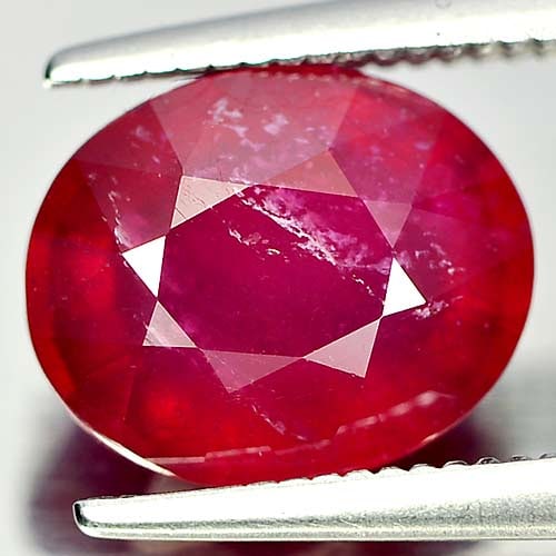 Natural Purplish Red Ruby Gemstones 3.87 Ct. Oval Shape 9.7 x 7.9 Mm.: Product ID: 805928403 Product Name: Natural Ruby Weight: 3.87 CT. Size: 9.7 x 7.9 x 5.4 MM. Shape: Oval Color: Purplish Red Clarity:VSI Luster: Good Gems Origin: Madagascar Treatment: Heated (Lead-gla