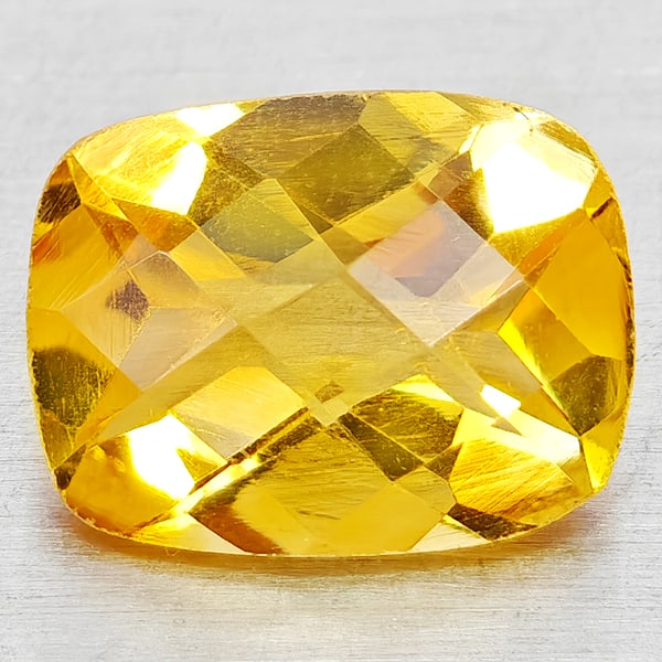 Natural Yellow Citrine Gemstones 1.21 Ct. Cushion Checkerboard Cut 8.1 x 6.2 Mm.: Product ID: 801815177 Product Name: Natural Citrine Weight: 1.21 CT. Size: 8.1 x 6.2 x 4.3 MM. Shape: Cushion Checkerboard Cut Color: Yellow Clarity:VVS - VSI Luster: Good Gems Origin: Brazil Treatmen