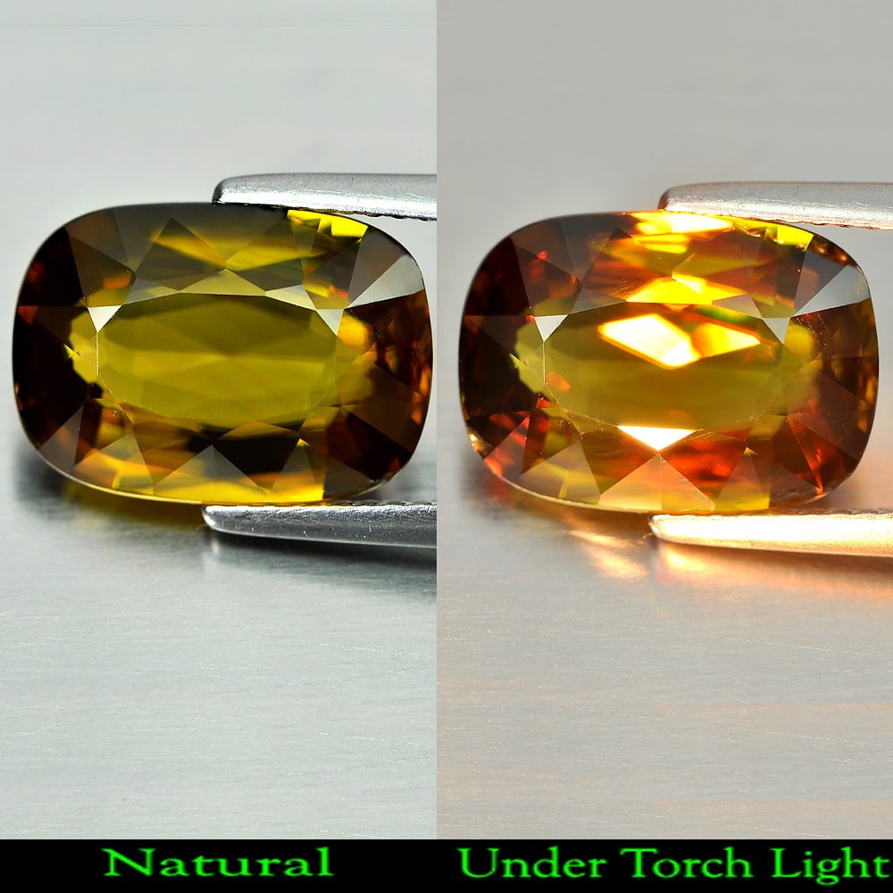 Natural Multi-Color Shpene Gemstones 6.38 Ct. Cushion Shape 13.4 x 9.6 Mm.: Product ID: 806507990 Product Name: Natural Sphene Weight: 6.38 CT. Size: 13.4 x 9.6 x 5.4 MM. Shape: Cushion Color: Multi-Color With Rainbow Spark Clarity:VSI Luster: Adamantine Gems Origin: Madagasc
