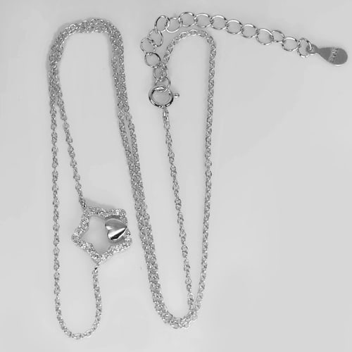 925 Sterling Silver Necelace Jewelry White Gold Plated Length 16 Inch. (1 of 3)
