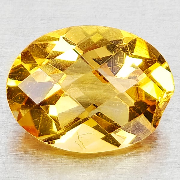 Natural Yellow Citrine Gemstones 1.05 Ct. Oval Checkerboard Cut 7.9 x 6.1 Mm.: Product ID: 801815178 Product Name: Natural Citrine Weight: 1.05 CT. Size: 7.9 x 6.1 x 4.3 MM. Shape: Oval Checkerboard Cut Color: Yellow Clarity:VVS - VSI Luster: Good Gems Origin: Brazil Treatment: 