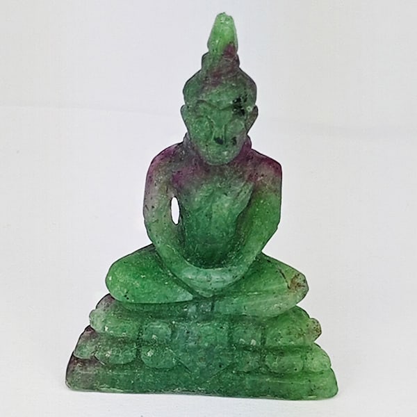 Natural Red Green Ruby in Zoisite 51.85 Ct. Buddha Carving Shape 40 x 28 Mm.: Product ID: 805935839 Product Name: Natural Zoisite Carving Weight: 51.85 CT. Size: 40 x 28 x 11.3 MM. Shape: Carving shape Color: Red Green Clarity:Opaque Luster: Good Gems Origin: Madagascar Treatme