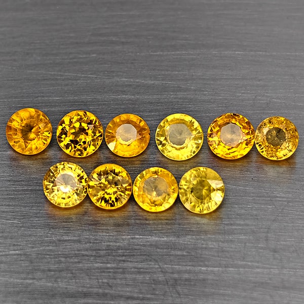 Natural Yellow Sapphire Gemstones 2.32 Ct. 10 Pcs. Round Shape 3.8 Mm.: Product ID: 806130450 Product Name: Natural Yellow Sapphire Weight: 2.32 CT. Size: 3.8 x 3.8 x 2.8 MM. Shape: Round Color: Yellow Clarity:SI1 Luster: Good Gems Origin: Tanzania Treatment: Heated Cryst