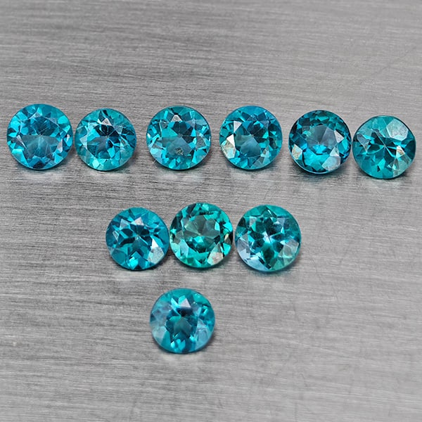 Natural Bluish Green Topaz Gemstones 3.36 Ct. 10 Pcs. Round Shape 4.3 Mm.: Product ID: 807168867 Product Name: Natural Topaz Weight: 3.36 CT. Size: 4.3 x 4.3 x 3 MM. Shape: Round Color: Bluish Green Clarity:SI1 Luster: Good Gems Origin: Brazil Treatment: Treated Crystal Stru