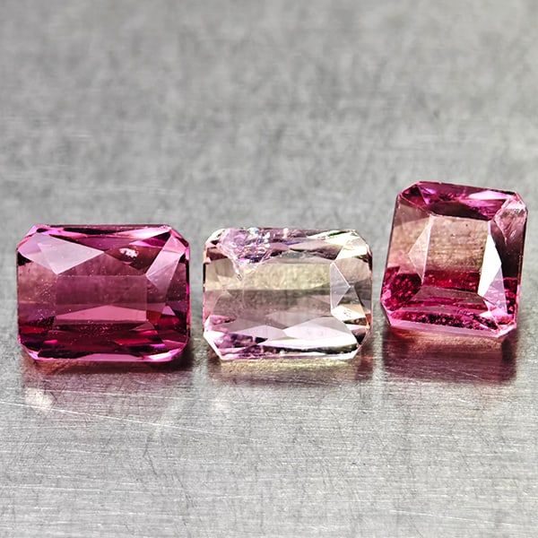 Natural Party Color Pink Tourmaline Gemstones 2.15 Ct. 3 Pcs. Octagon Shape 5.2 x 4.1 Mm. (1 of 3)