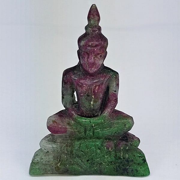 Natural Red Green Ruby in Zoisite Gemstones 63.50 Ct. Buddha Carving Shape 46 x 31 Mm.: Product ID: 805935833 Product Name: Natural Zoisite Carving Weight: 63.50 CT. Size: 46 x 31 x 12 MM. Shape: Carving shape Color: Red Green Clarity:Opaque Luster: Good Gems Origin: Madagascar Treatment