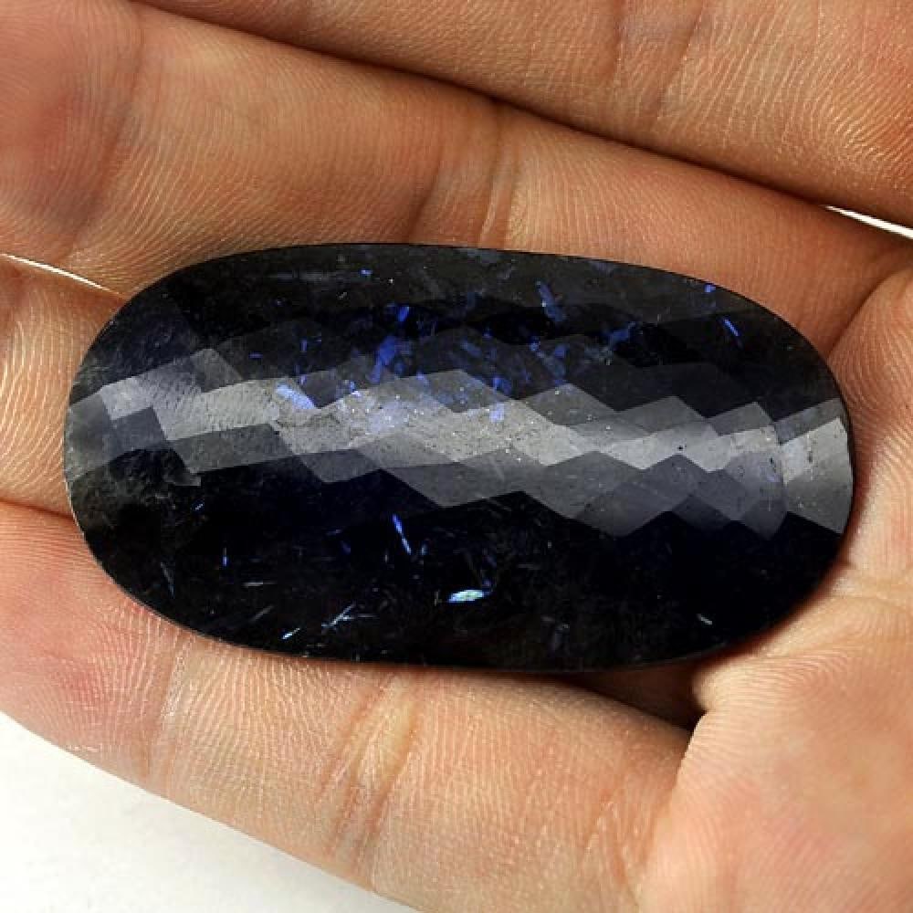 Natural Multi Color Nuummite Gemstones 57.22 Ct. Oval Checkerboard Cut 46 x 24 Mm. (1 of 3)