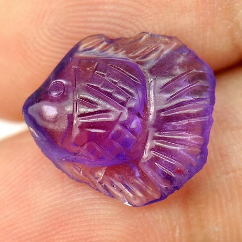 Natural Purple Amethyst Gemstones 3.76 Ct. Fish Carving Shape 13.8 x 12.6 Mm. (1 of 3)