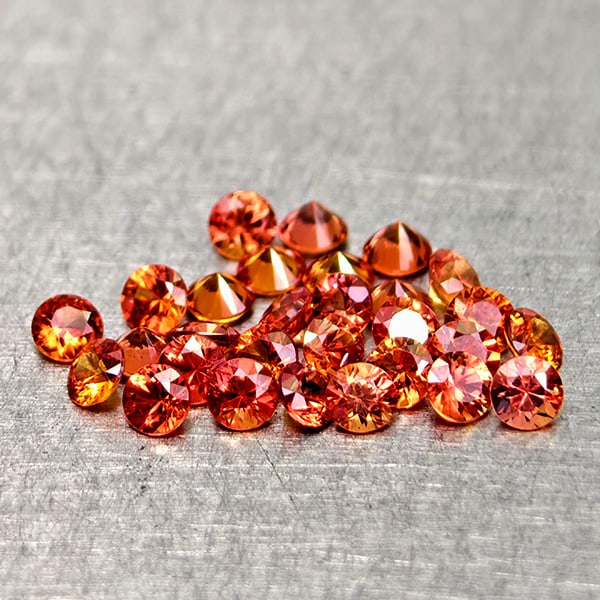Natural Orange Red Songea Sapphire Gemstones 1.27 Ct. 29 Pcs. Round Diamond Cut 2.1 Mm. (1 of 3)