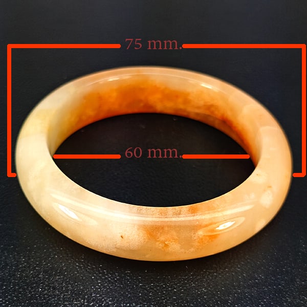 NaturalHoney Jade Gemstone Bangle 312.80 Ct. Diameter 60 Mm.: Product ID: 819816305 Product Name: Natural Jade Weight: 312.80 CT. Size: 75 x 60 MM. Shape: Round Shape Color: Multi-Color Clarity:Opaque Luster: None Gems Origin: Thailand Treatment: Unheated Crysta