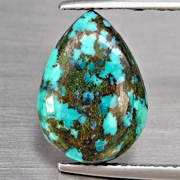 Natural Multi Color Green Turquoise Gemstone 4.26 Ct. Pear Shape Cabochon 14.2 x 10.2 Mm. (1 of 3)