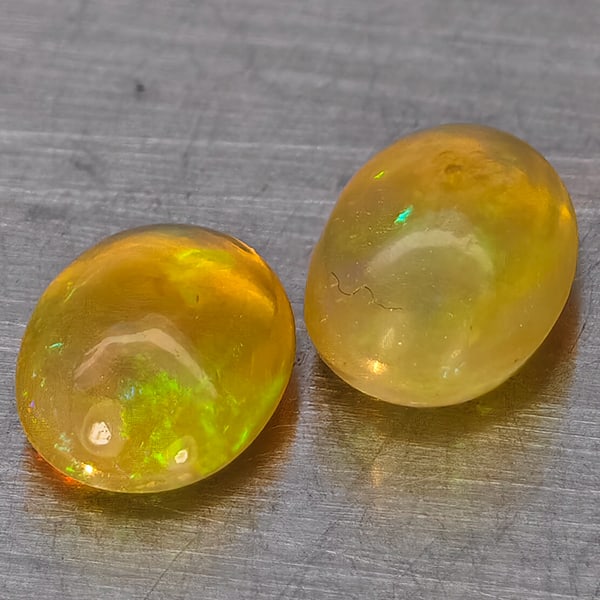Natural Multi Color Play Of Colour Opal Gemstones 1.45 Ct. 2 Pcs. Oval Cabochon Shape 7.8 x 5.5 Mm. (1 of 3)